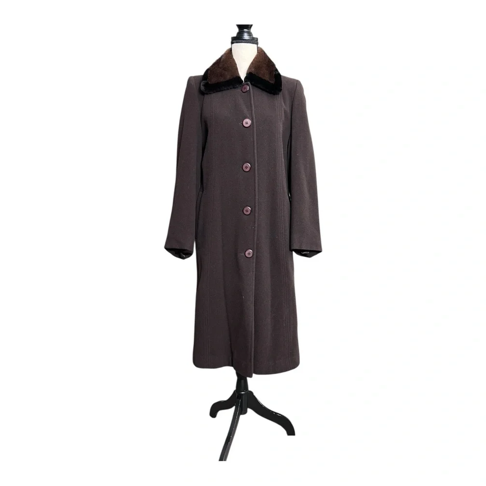 Vintage Elegant Brown Wool/Cashmere Coat With Luxurious Mahogany Mink Fur Collar - Picture 1 of 13